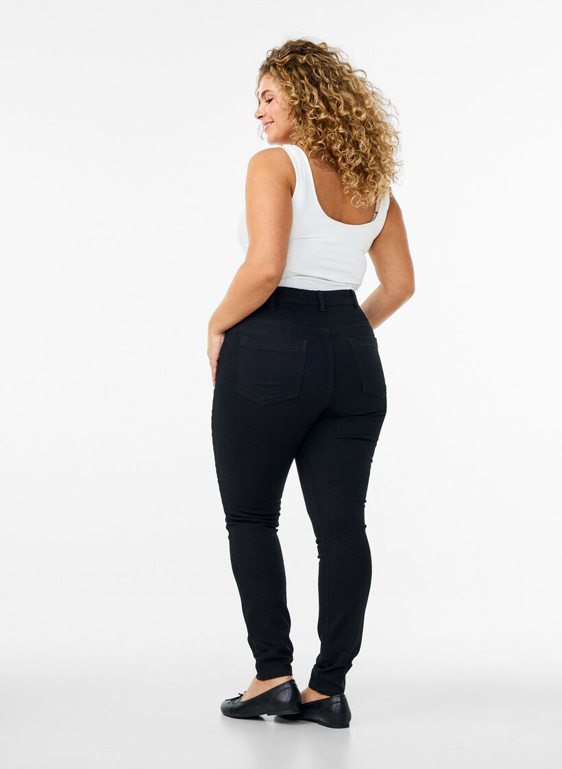 Amy jeans met een hoge taille en super slanke pasvorm, Zwart, Model image number 1