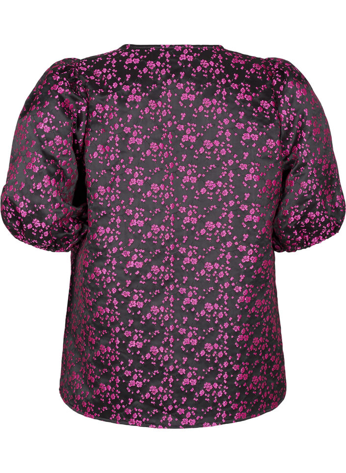 Geborduurde blouse met korte mouwen, Zwart, Packshot image number 1