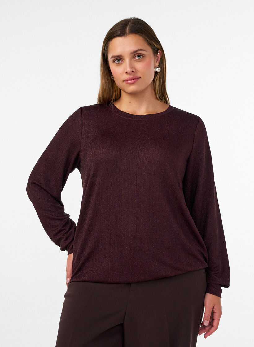Blouse met verticale structuur en glitterdraad, Rood, Model image number 0