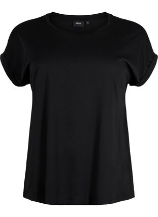 ZizziT-shirt met korte mouwen in een katoenmix, Zwart, Packshot image number 0