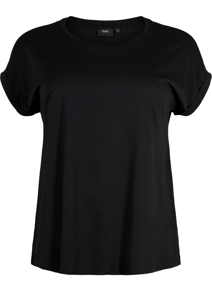 T-shirt met korte mouwen in een katoenmix, Zwart, Packshot image number 0