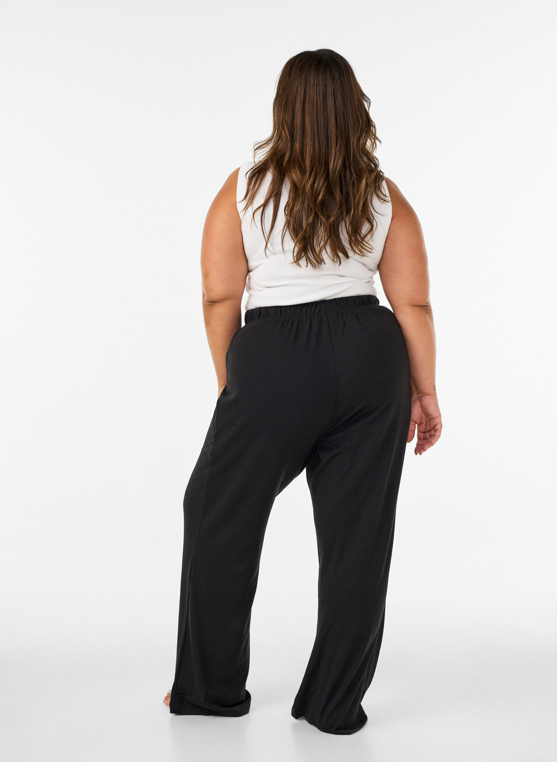 ZizziHigh waist jerseybroek met wijde pijpen, Zwart, Model image number 2