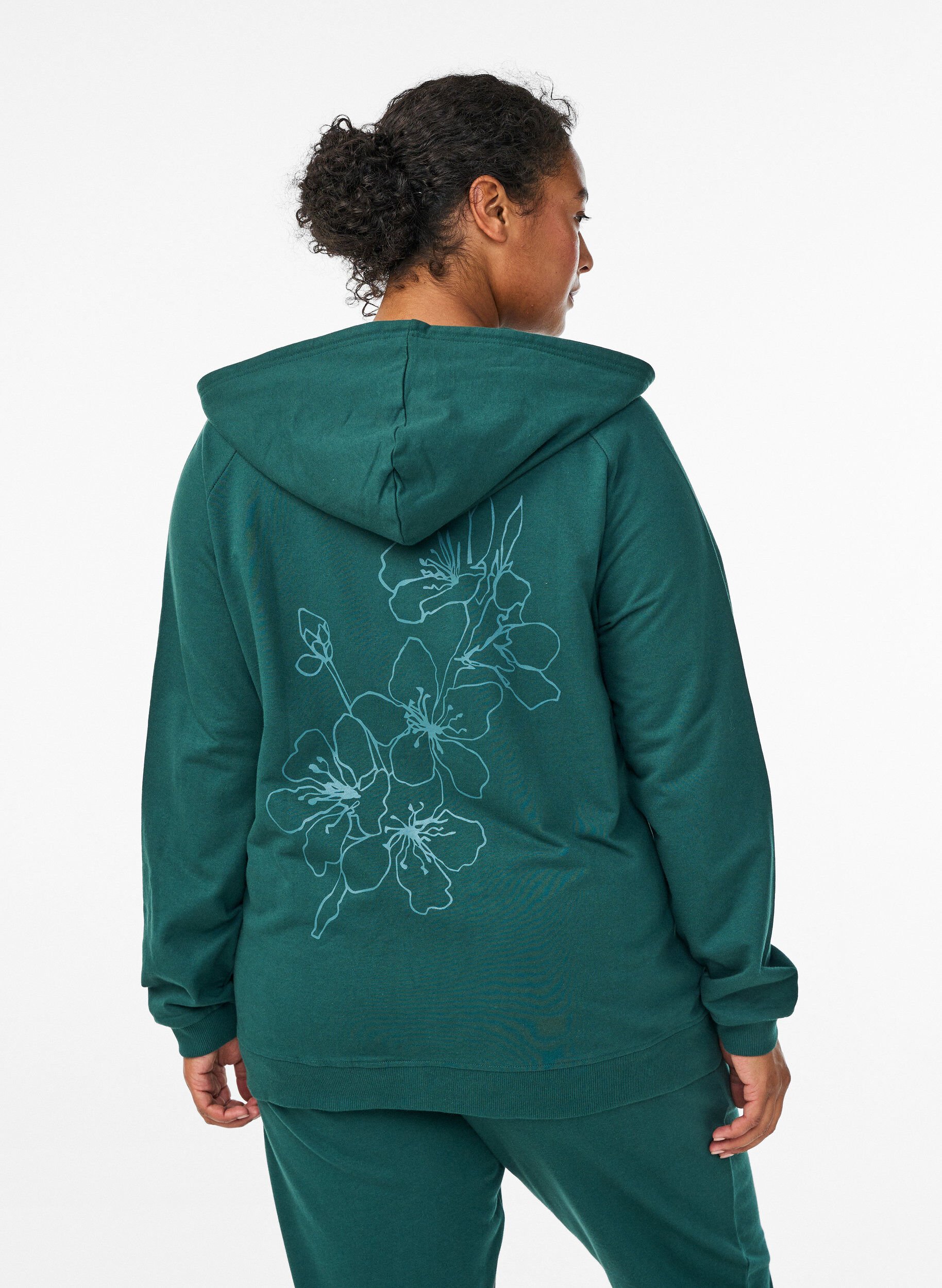 ZizziHoodie met ritssluiting en achterkant print, Groen, Model image number 2