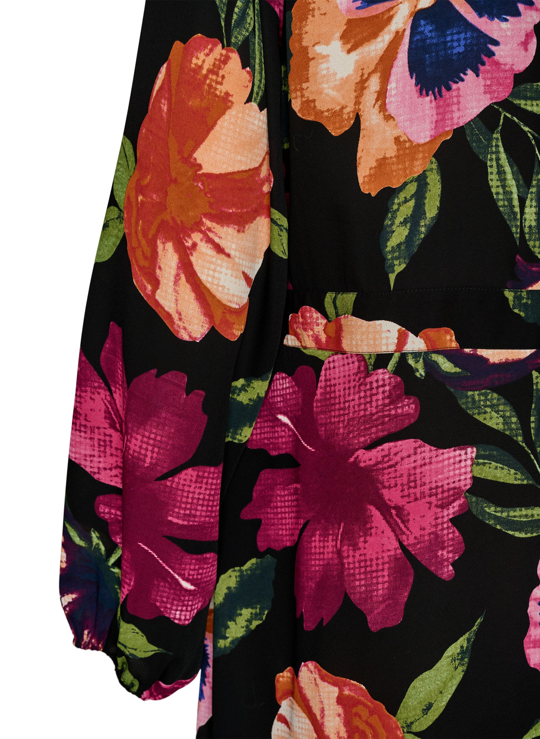 ZizziMaxijurk met overslaghals en lange mouwen, Zwart, Packshot image number 3