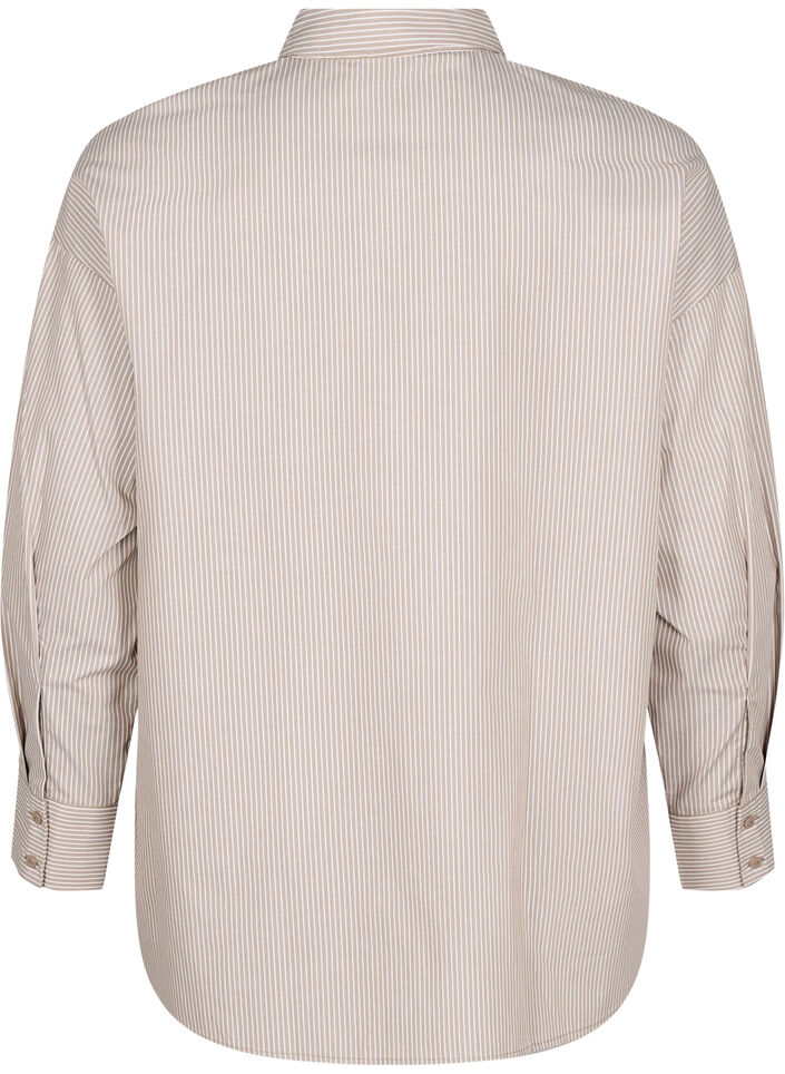 Losse shirt met lange mouwen en strepen, Fossil/White Stripe, Packshot