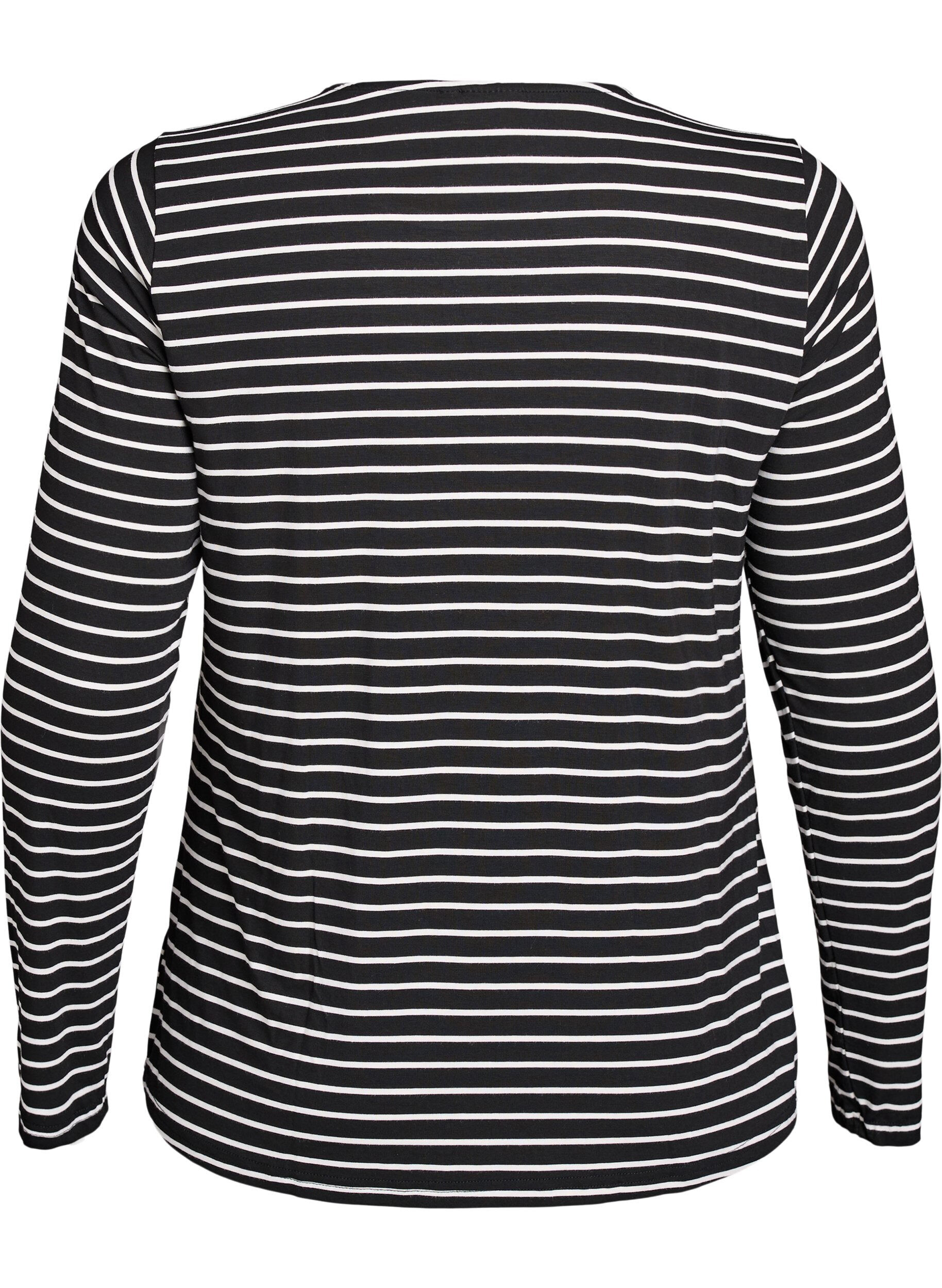 ZizziGestreepte blouse met lange mouwen, Zwart, Packshot image number 1