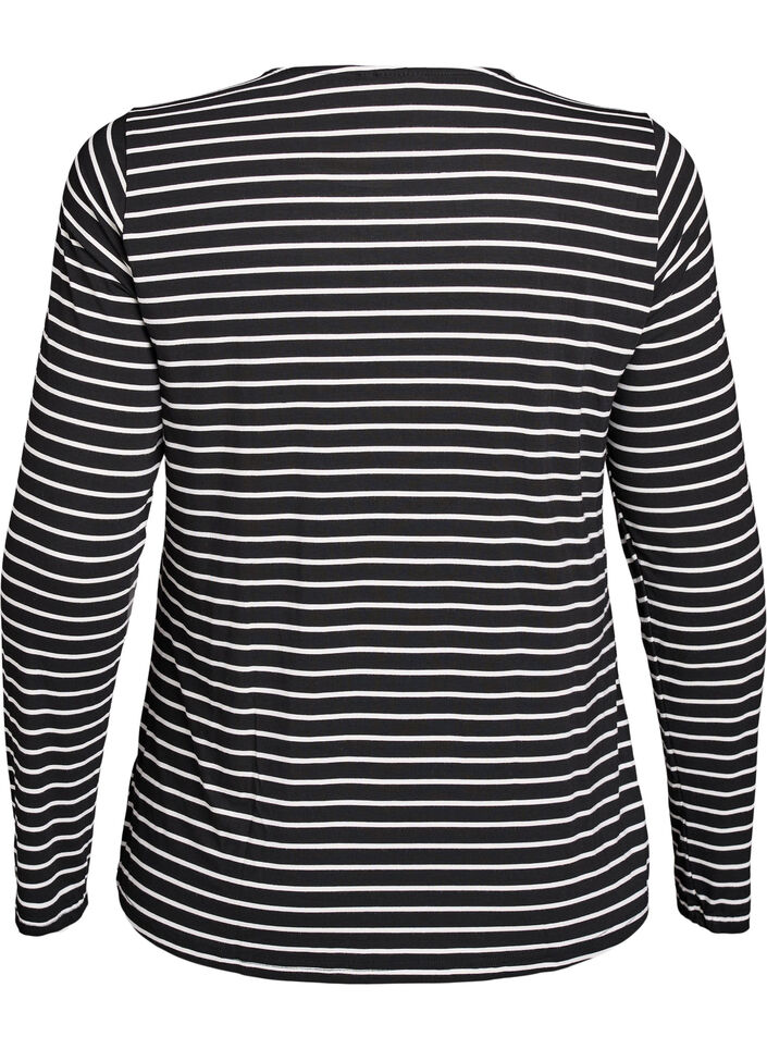 Gestreepte blouse met lange mouwen, Zwart, Packshot image number 1