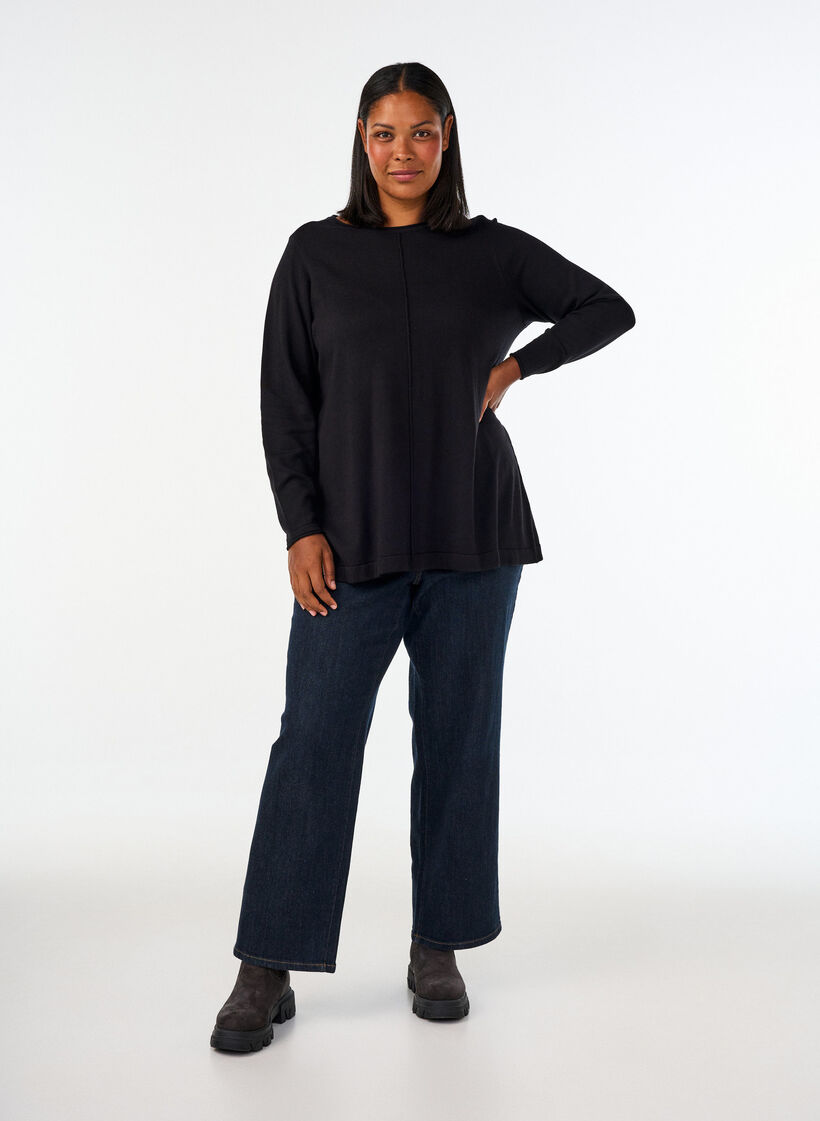 Gebreide blouse gemaakt van katoen en viscose., Zwart, Model image number 1