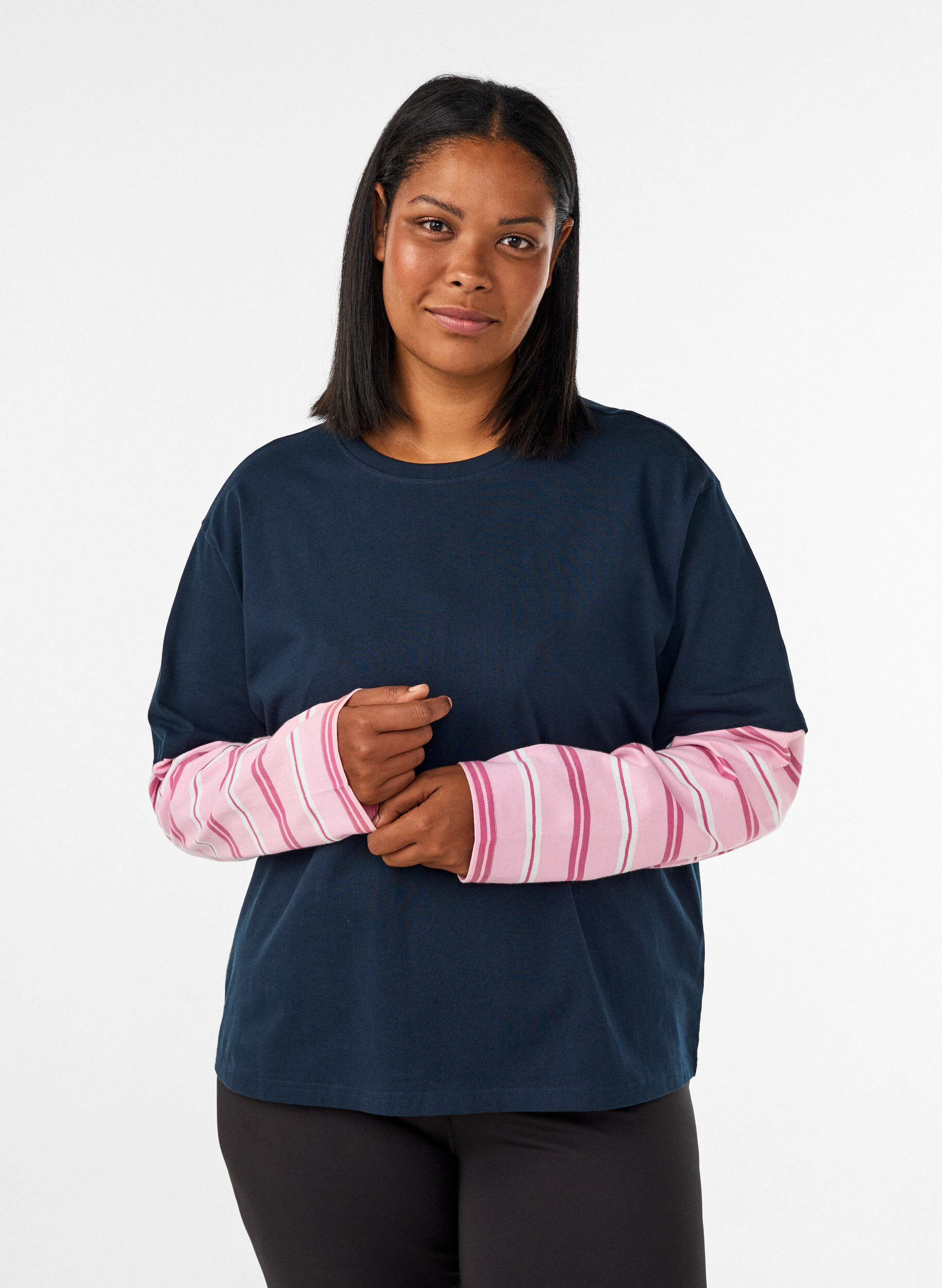 T-shirt met een sportieve gelaagde look, Blauw, Model