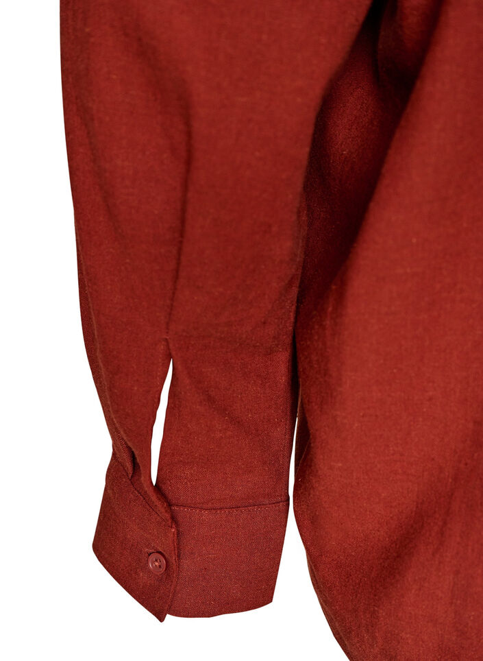 Blouse in linnen en viscose met V-hals, Rood, Packshot image number 3