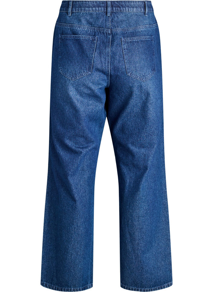 Straight-fit jeans met rhinestones en een hoge taille, Dark Blue, Packshot