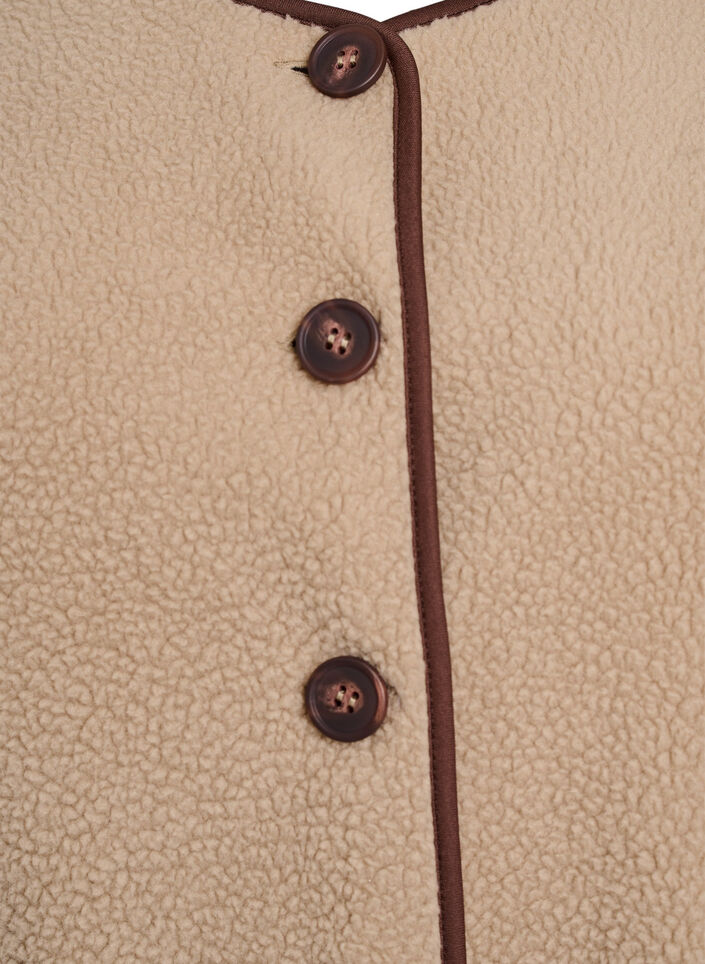 Teddy-fleecevest met contrasterende boorden, Beige, Packshot image number 2