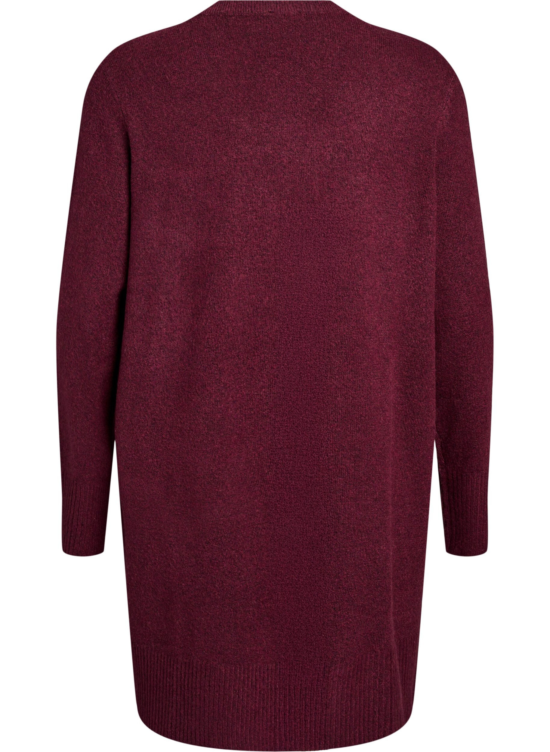 ZizziGeribd gebreid vest met zakken, Donker Bordeaux, Packshot image number 1