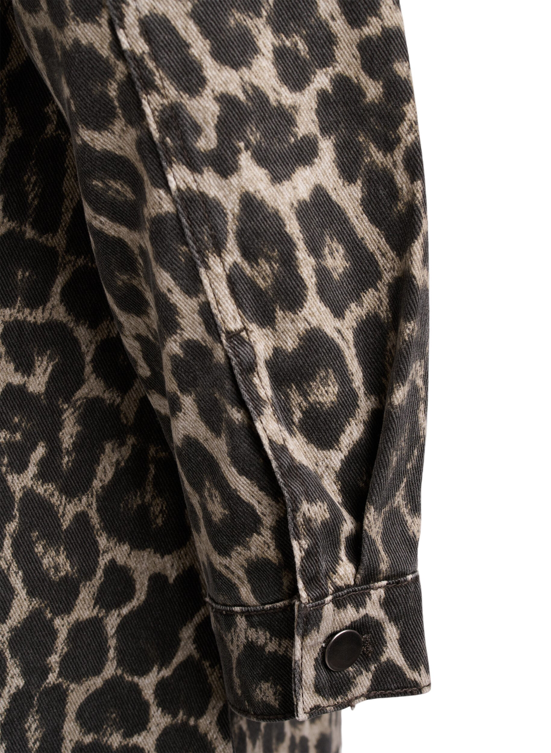 ZizziDenim jurk met lange mouwen en luipaardprint, Bruin, Packshot image number 3
