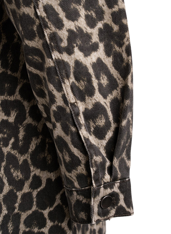 Denim jurk met lange mouwen en luipaardprint, Bruin, Packshot image number 3