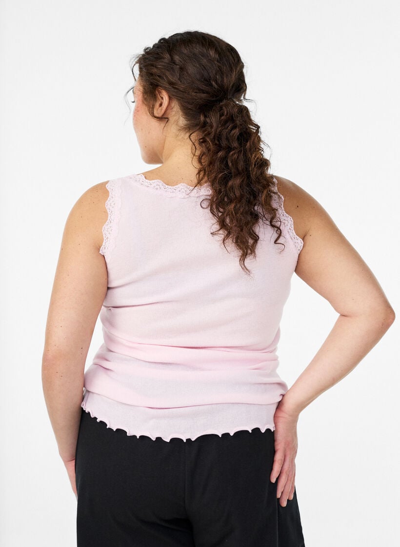Top met kanten afwerking, Roze, Model image number 2