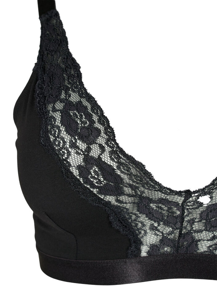 Bralette van katoen met kant, Zwart, Packshot image number 2