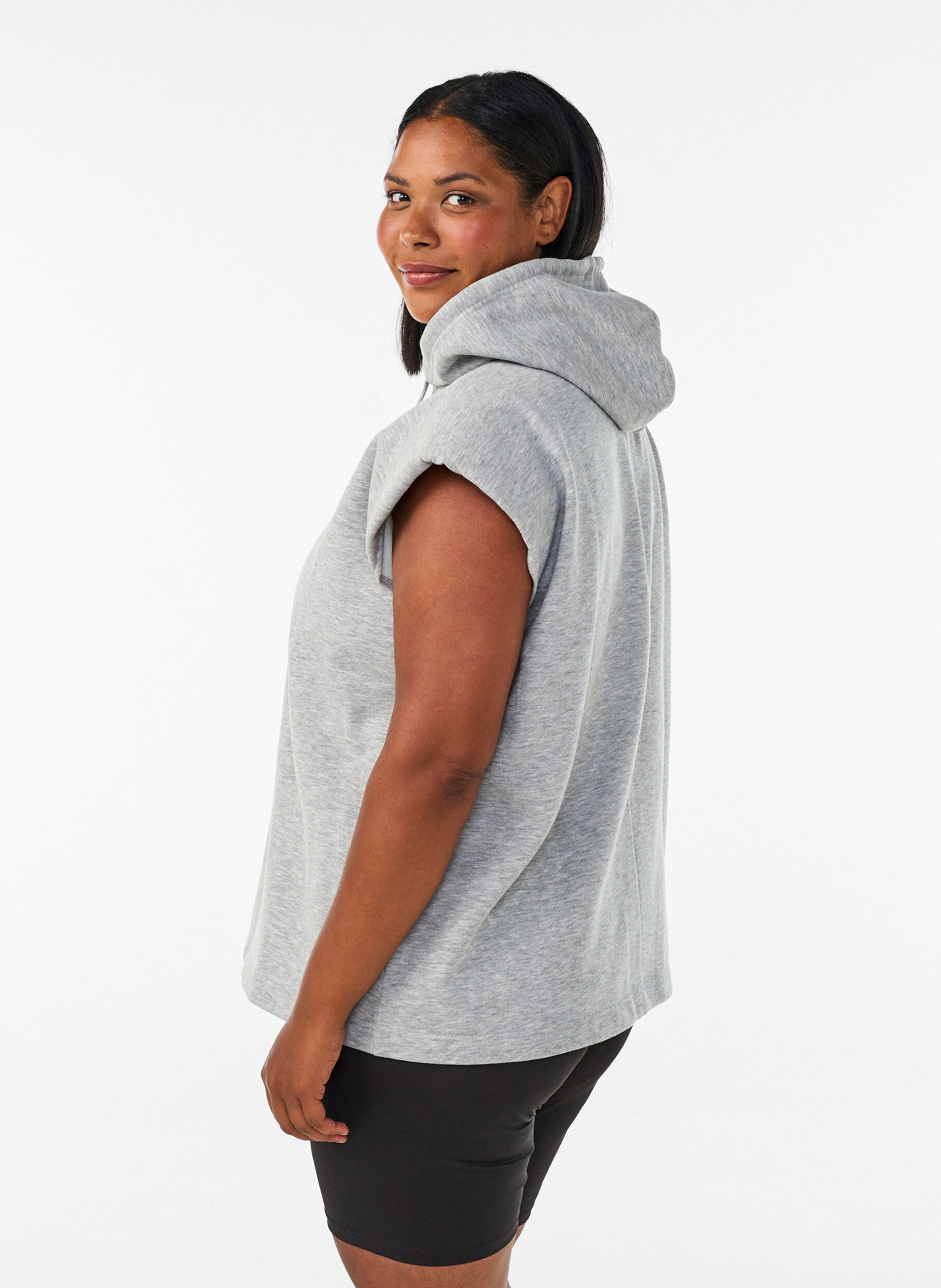 ZizziSweatvest met capuchon en schoudervulling, Grijs, Model image number 2