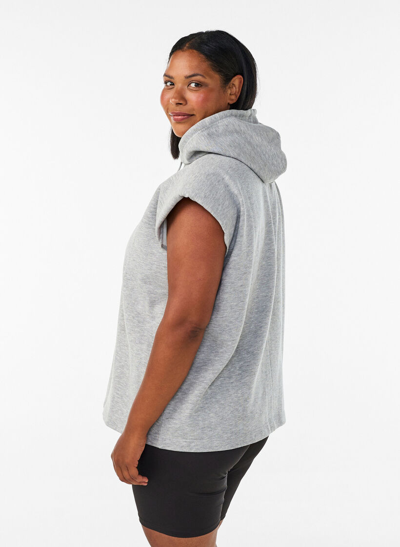 Sweatvest met capuchon en schoudervulling, Grijs, Model image number 2