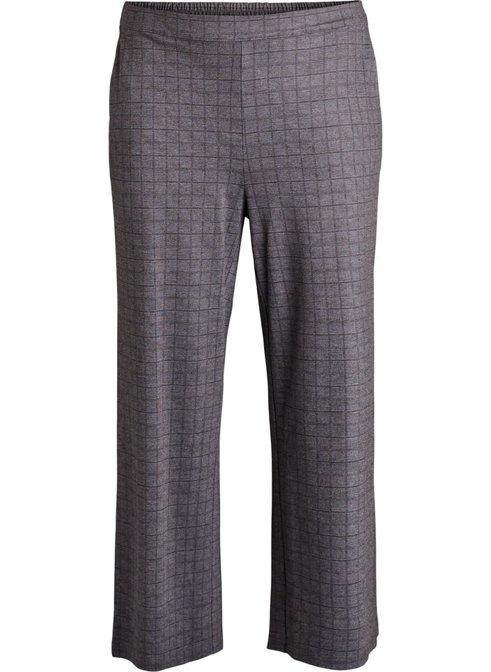 Gecropt geruite broek met wijde pijpen, Grijs, Packshot image number 0