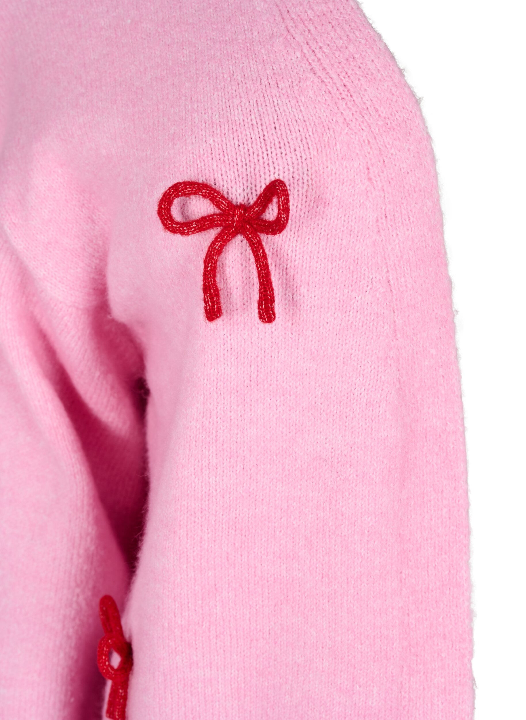 ZizziKorte gebreide cardigan met strikken, Begonia Pink Comb, Packshot image number 2