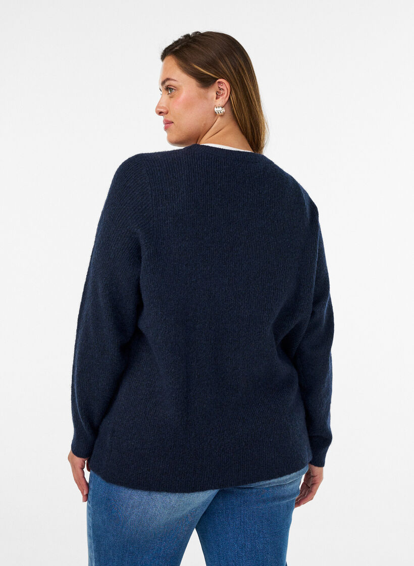 Gem&ecirc;leerde gebreide blouse met ronde hals, Blauw, Model image number 2