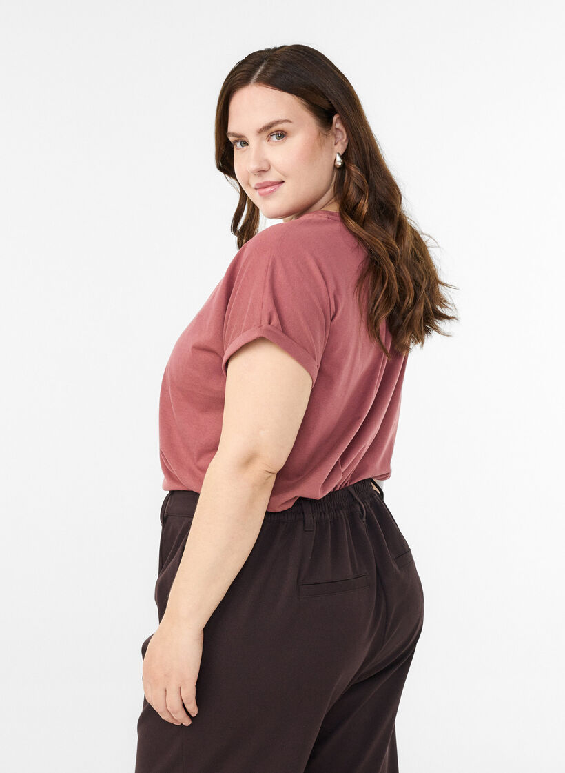 T-shirt met korte mouwen van katoenmix, Roze, Model image number 1