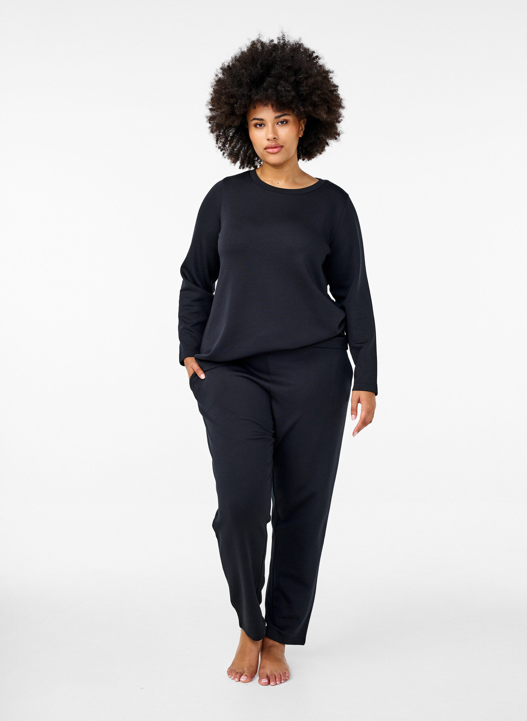 Modal-mix broek met elastische tailleband, Zwart, Model