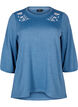 Blouse met bloemenborduursel en 3/4 mouwen, Copen Blue Melange, Packshot image number 0