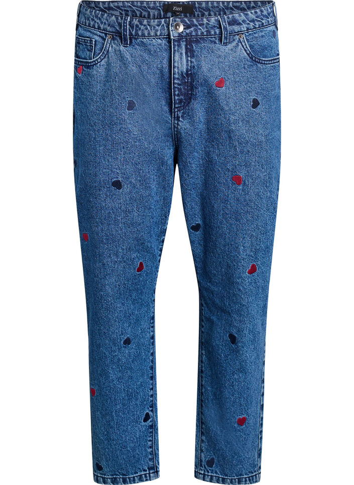 Mille mom fit jeans met borduurwerk, Blauw, Packshot image number 0
