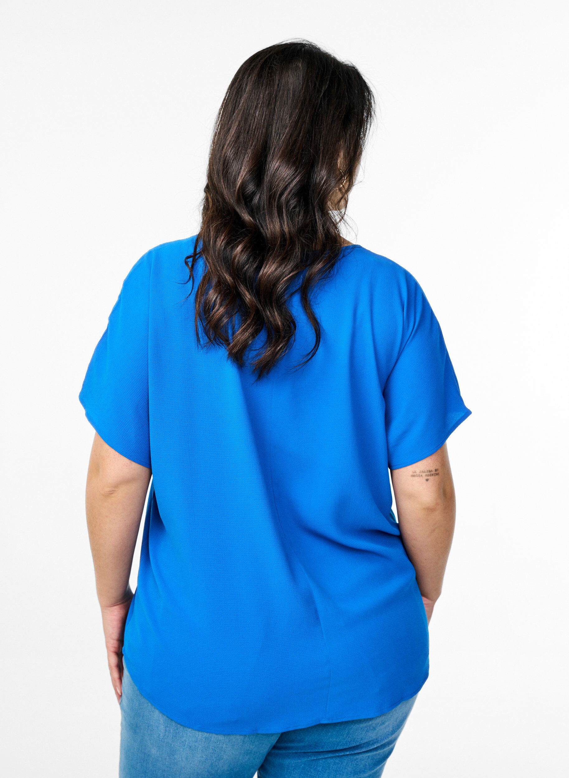 ZizziBlouse met korte mouwen en een ronde halslijn, Blauw, Model image number 2