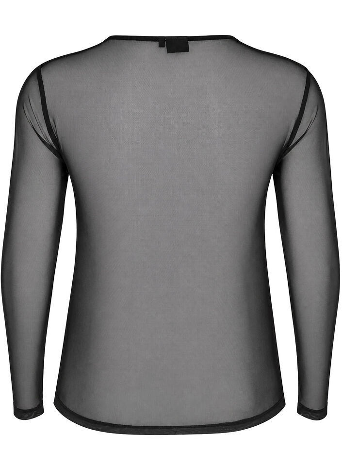 Mesh blouse met lange mouwen, Zwart, Packshot image number 1