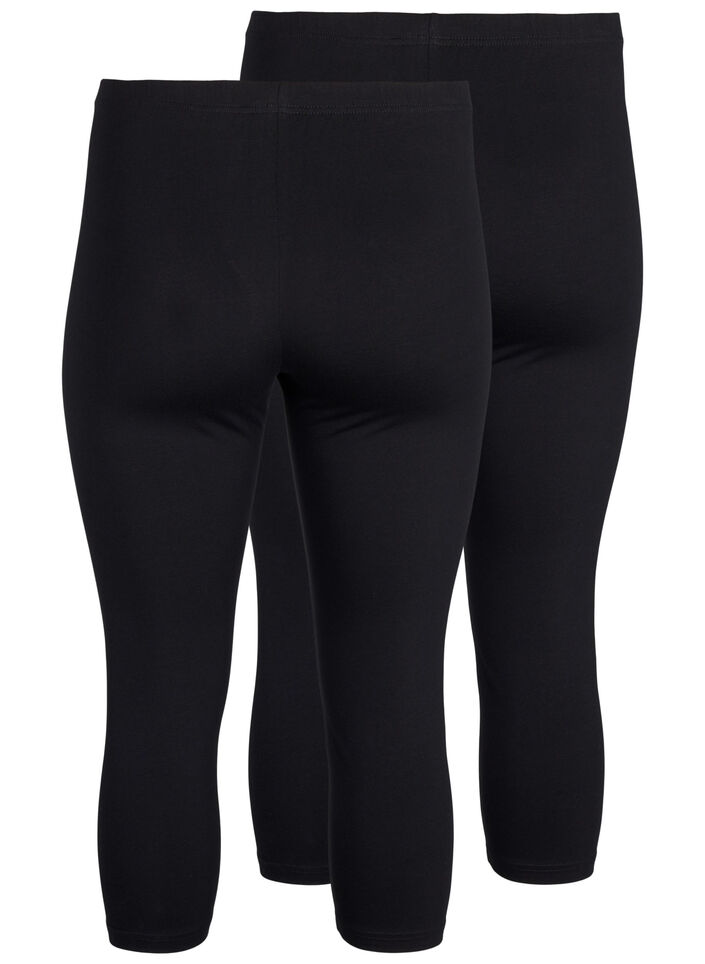 FLASH - 2-pack 3/4 katoenen leggings, Zwart, Packshot image number 1