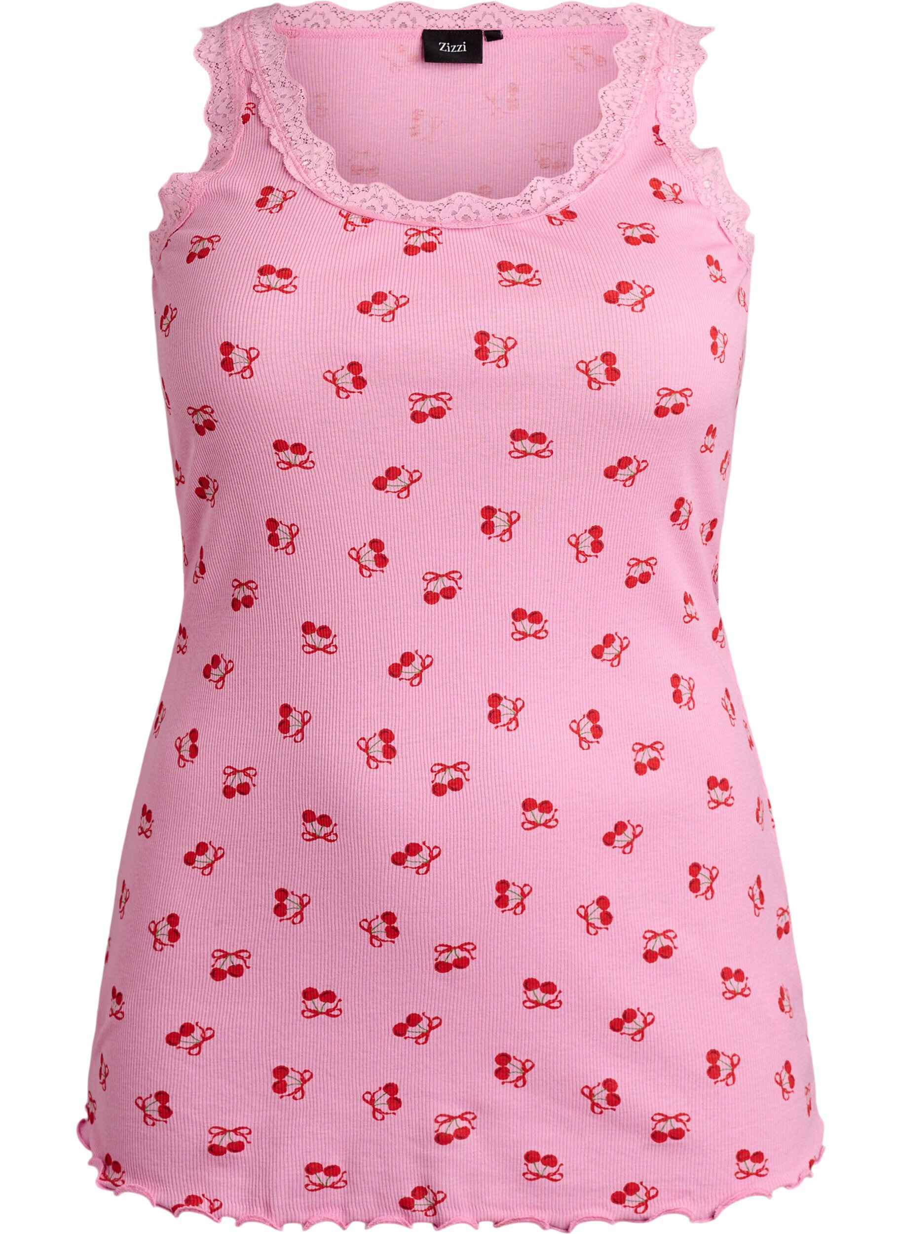 Top met print en kanten rand