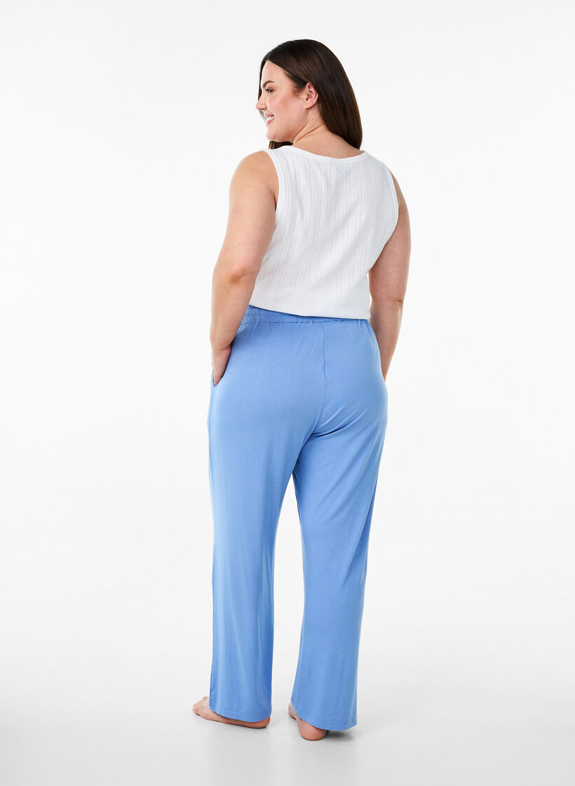 Losse nachtbroek in viscose jersey met zakken, Blauw, Model image number 1