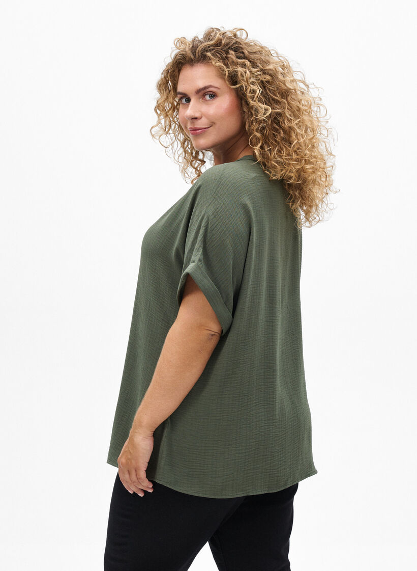 Luchtige blouse met korte mouwen, Groen, Model image number 2