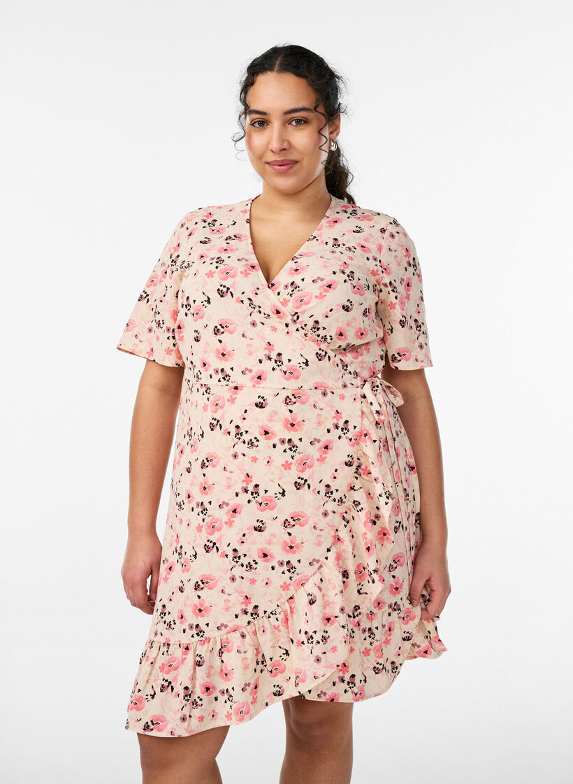 Wikkeljurk met korte mouwen, Rood, Model image number 0