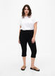 Denim capribroek met elastische tailleband, Zwart, Model image number 0