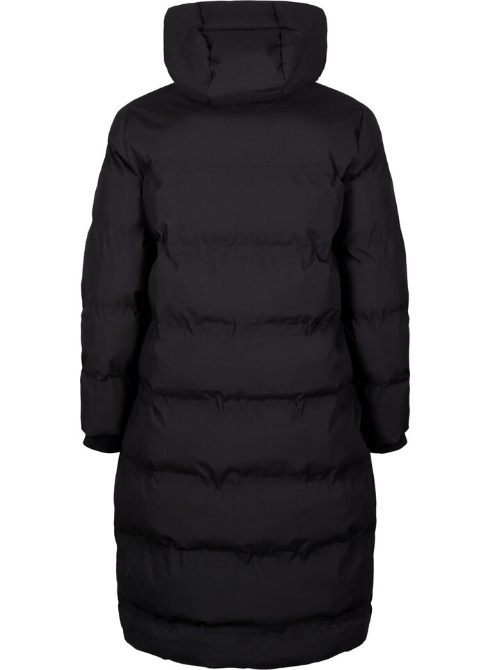 Lange puffer winterjas met capuchon, Zwart, Packshot image number 1