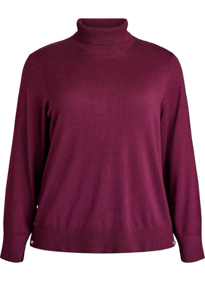 Gebreide blouse met col en knopen aan de zijkant, Donker Bordeaux, Packshot image number 0