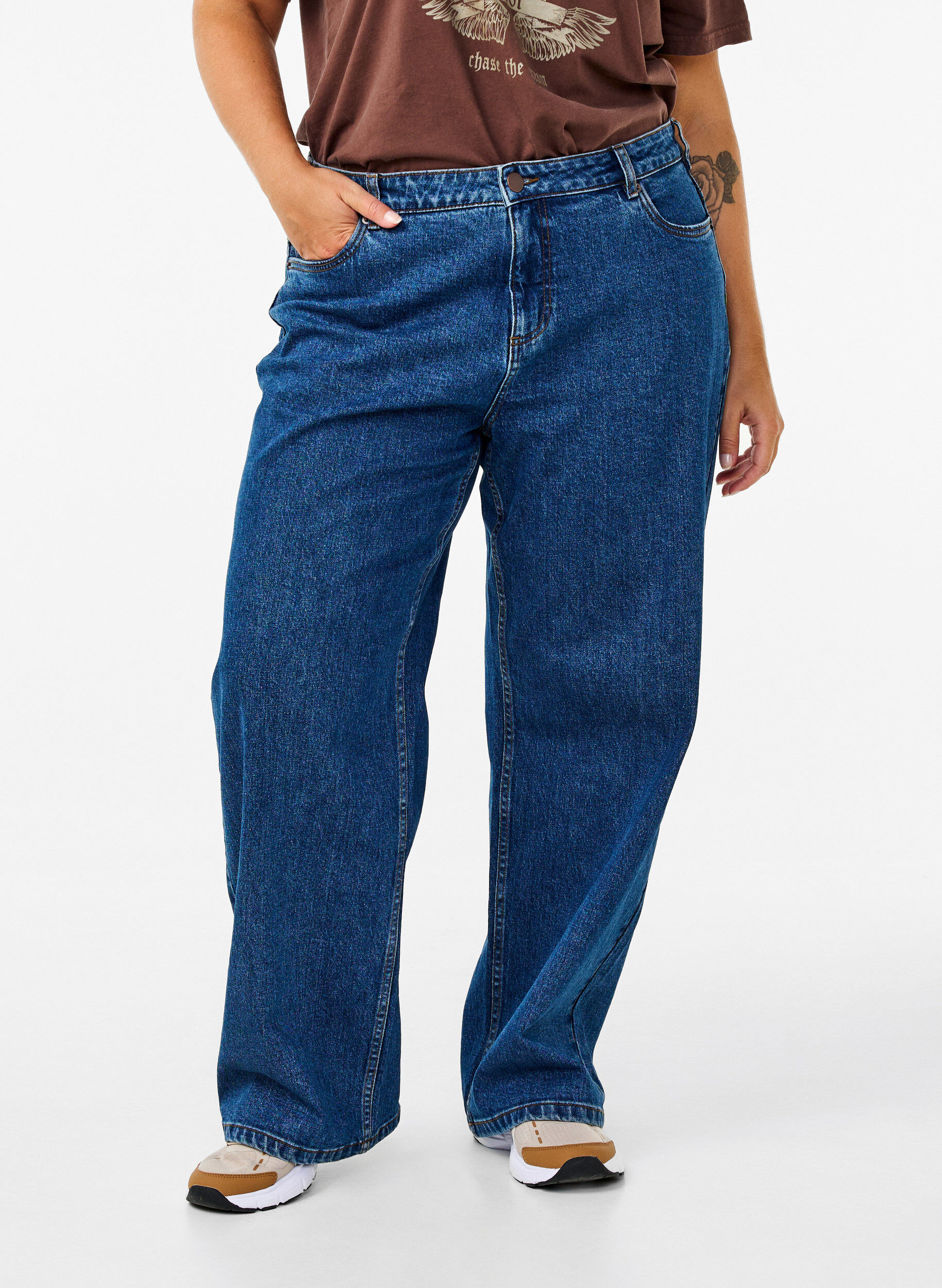 ZizziJeans met wijde pijpen en hoge taille, Blauw, Model image number 2