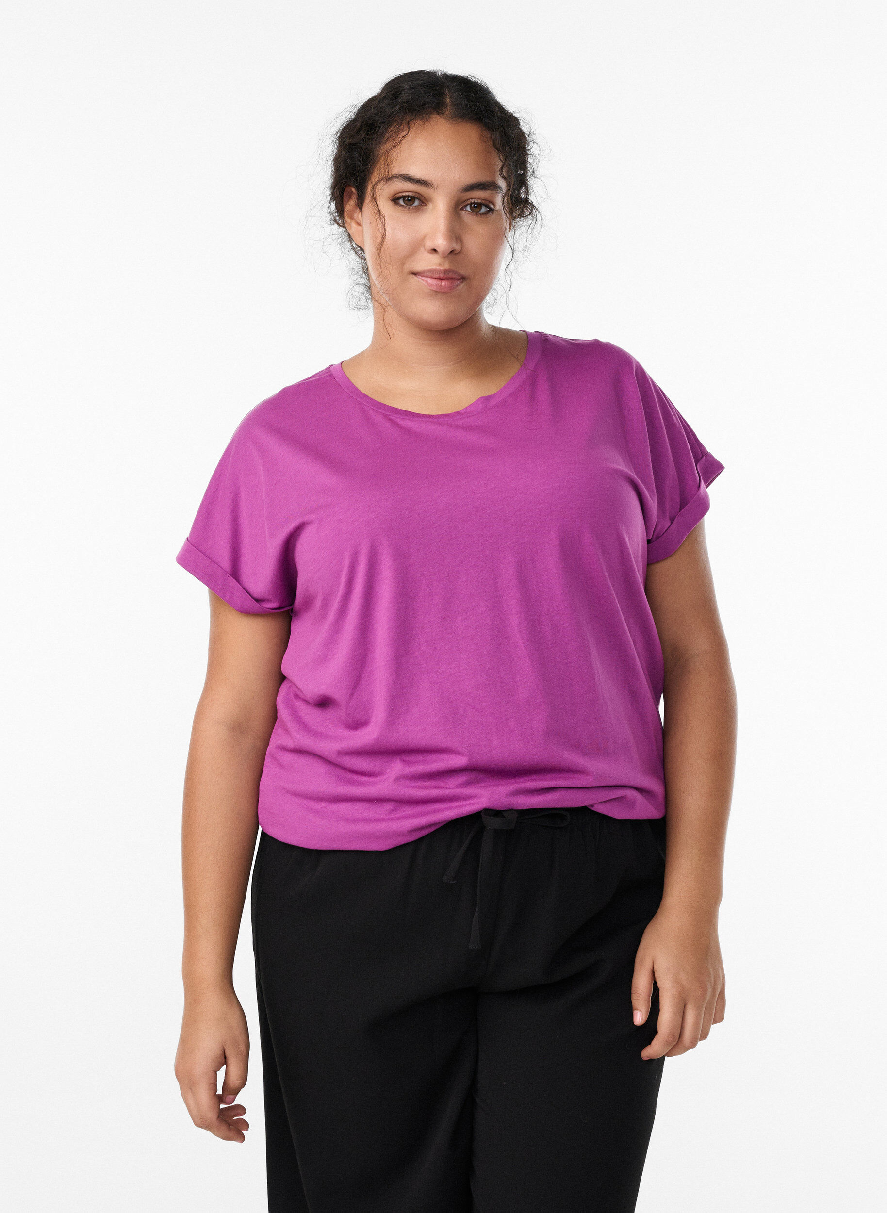 ZizziT-shirt met korte mouwen in een katoenmix, Paars, Model image number 0