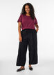 Corduroy broek met wijde pijpen en een hoge taille, Zwart, Model image number 0