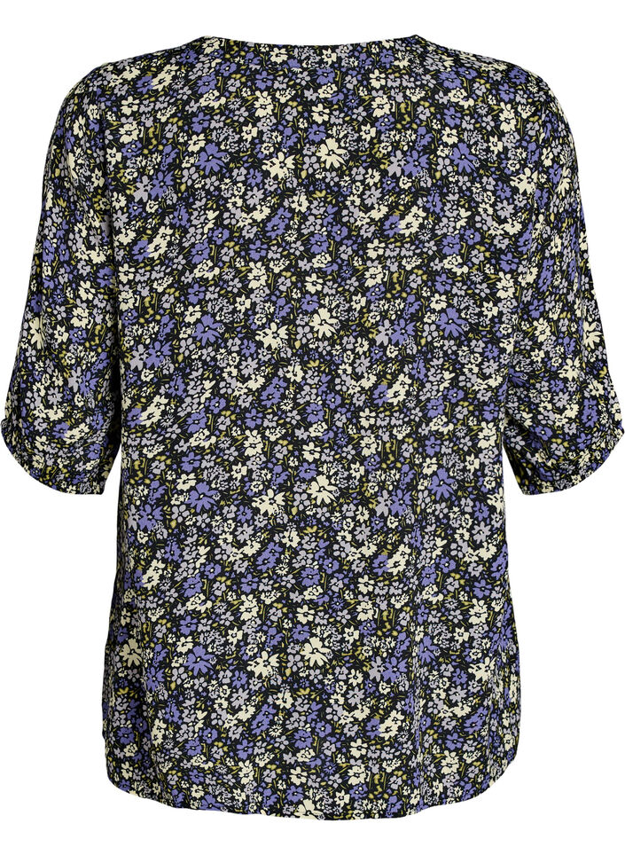 Blouse imprim&eacute;e en viscose avec fermeture boutonn&eacute;e, Noir, Packshot image number 1