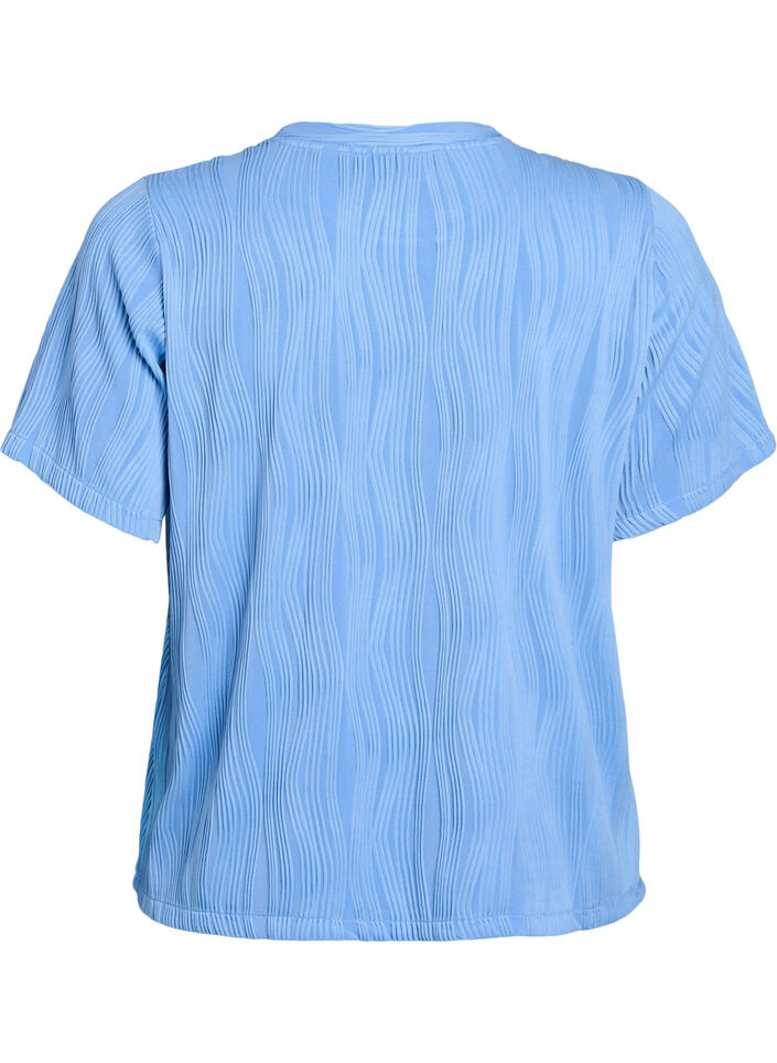 Blouse met korte mouwen en een golvende textuur, Blauw, Packshot image number 1