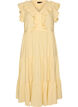 Mouwloze midi jurk in linnen en viscose met ruches, Geel, Packshot image number 0