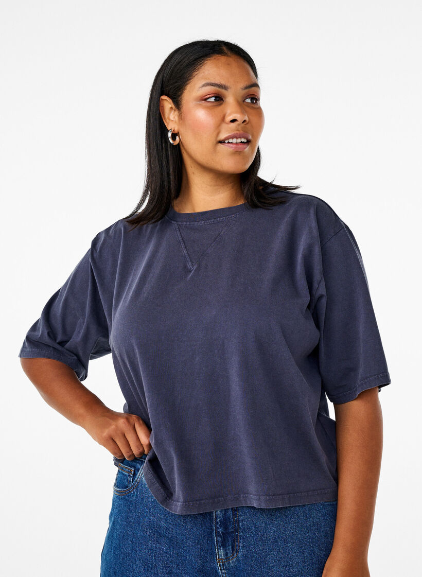 Boxy T-shirt in biologisch katoen, Blauw, Model image number 0