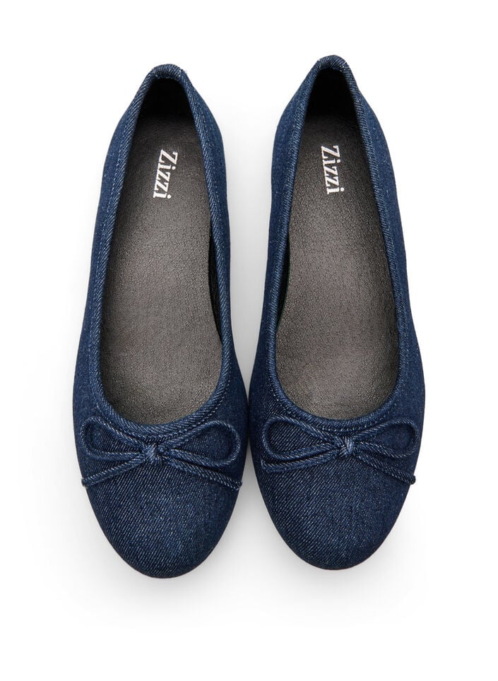 Wide fit - Denim ballerina met strik, Blauw, Packshot image number 2