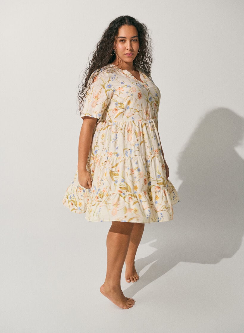 Robe A-line longueur genou en lin et viscose, Vanille, Image image number 0