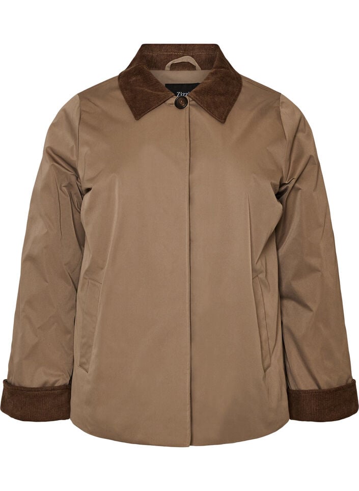 Licht gewatteerde jas met een corduroy kraag, Bruin, Packshot image number 0